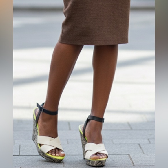 Sam & Libby Shoes - Sam & Libby color block wedge shoe with open toe with ankle strap size 9